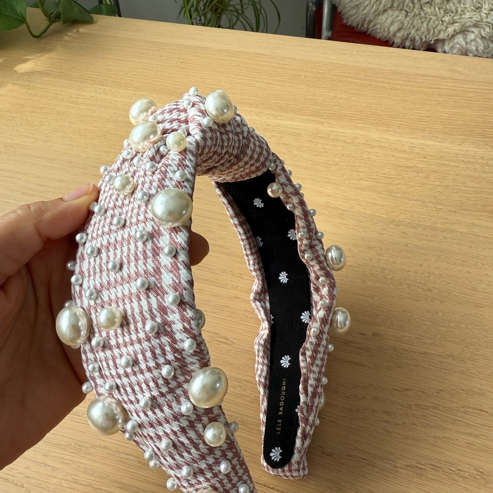Lele Sadoughi Pearl Pink Houndstooth Headband